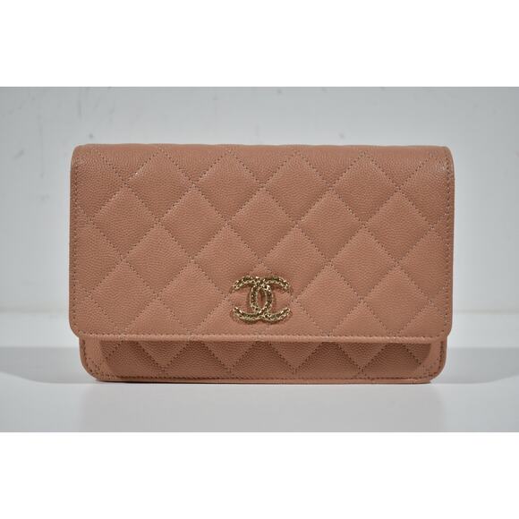 Chanel 23P Beige Caviar Wallet On Chain WOC Gold CC Logo Shoulder Crossbody Bag - Picture 7 of 15